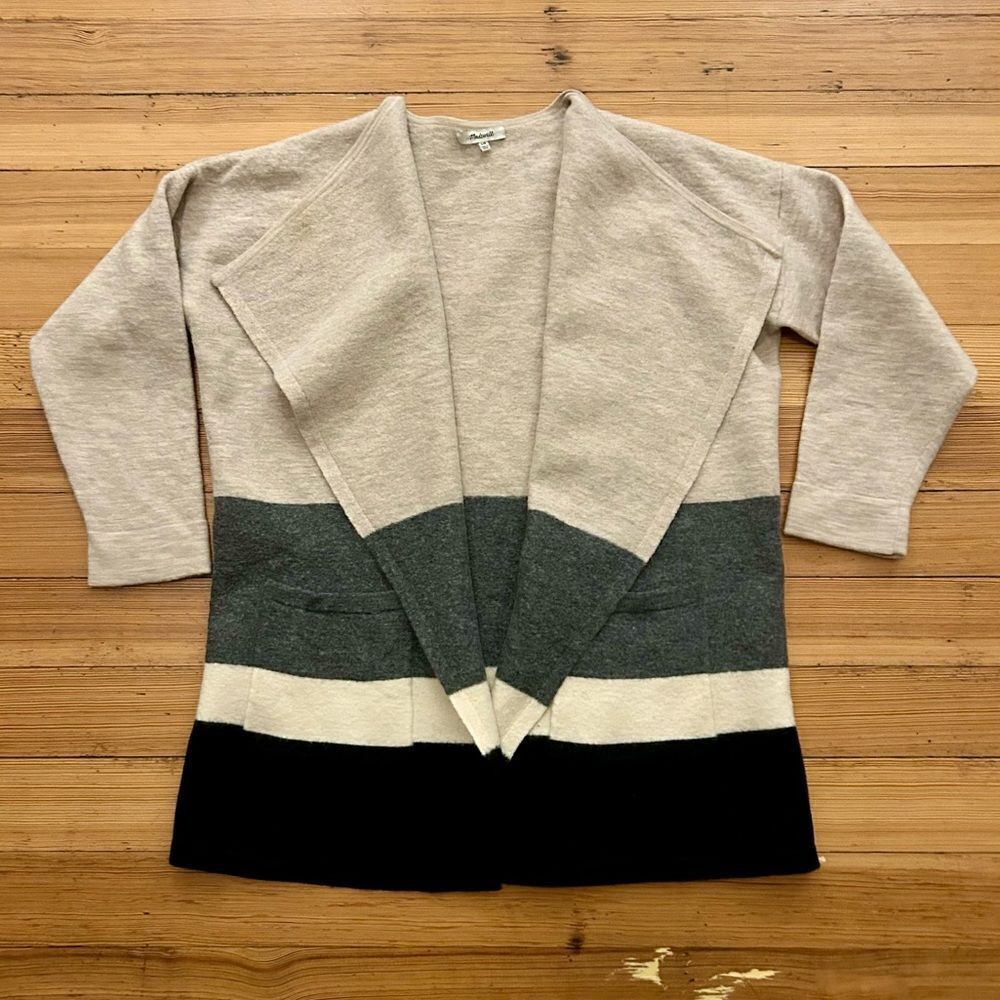 Madewell boiled wool, color block  open sweater. Size S/M. - Picture 3 of 11